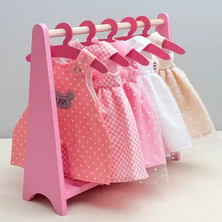 رگال چوبی لباس عروسک با 5 چوب لباسی